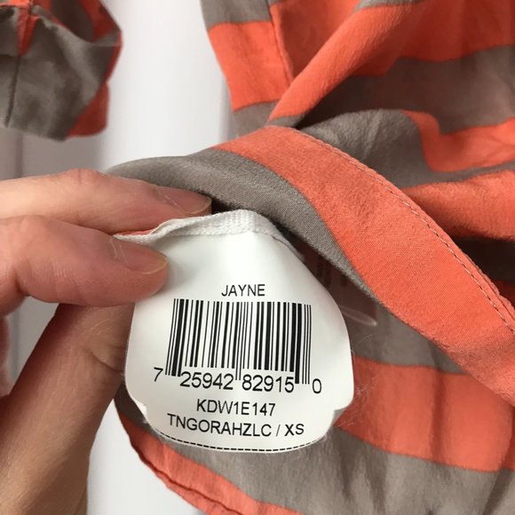 BCBGMaxAzria Orange and Grey Striped Silk Top 3/4 Sleeve (XS) - Picture 12 of 13